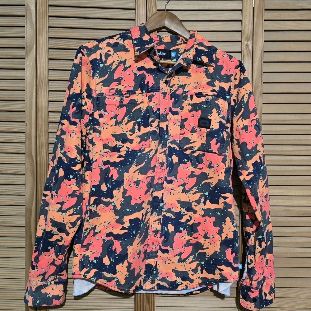 Cookies Zumiez Orange/ Black  Camo Utility Shirt /Jacket Men's Size S   C-86 Nwt